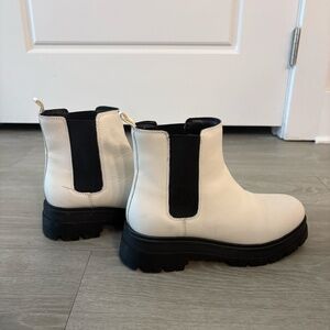 White & Black Marc Fisher Bermuda Lug Sole Bootie